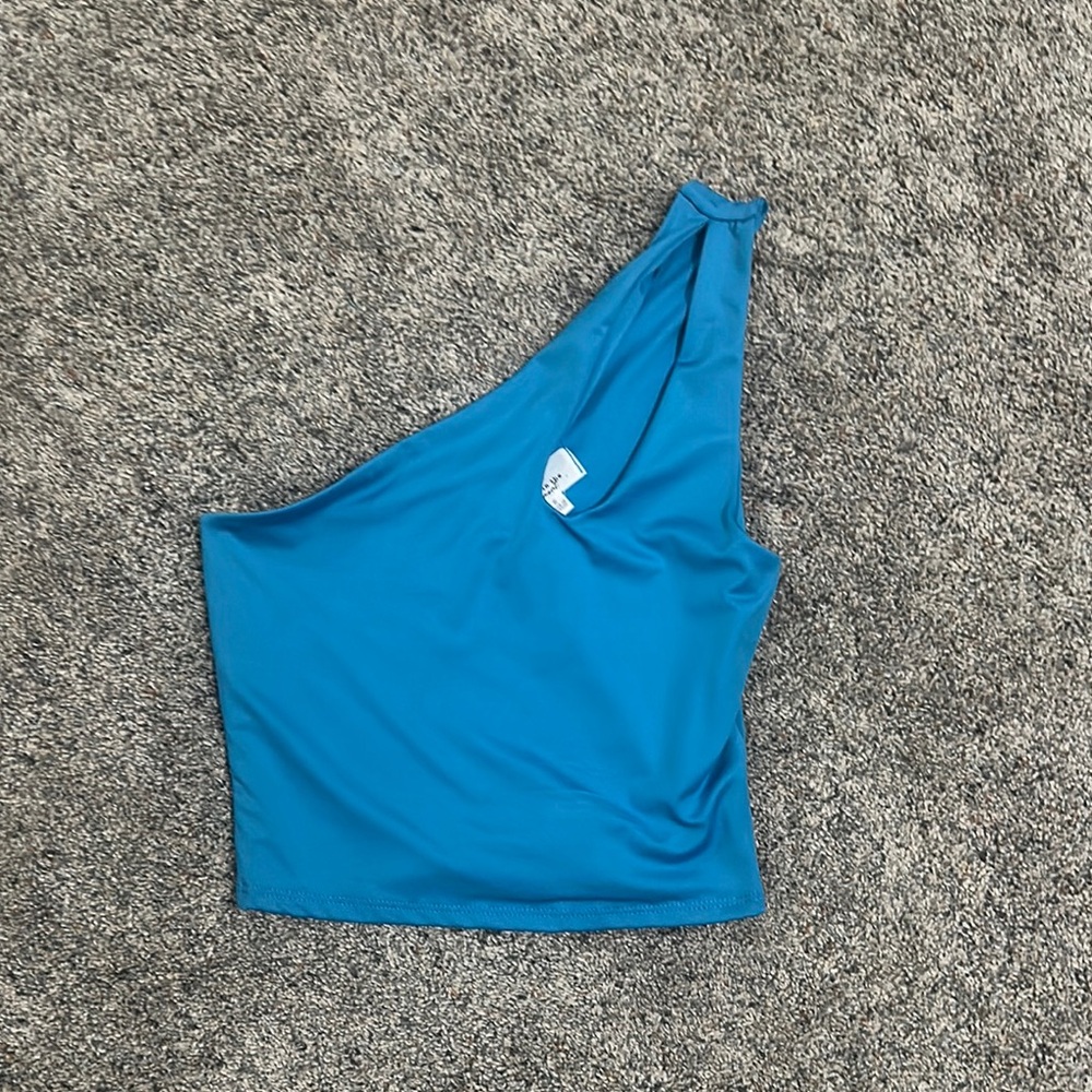 Blue One-Shoulder Crop Top